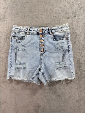 Vanilla Star Size 13 Light Wash Distressed Denim Shorts with Button Fly